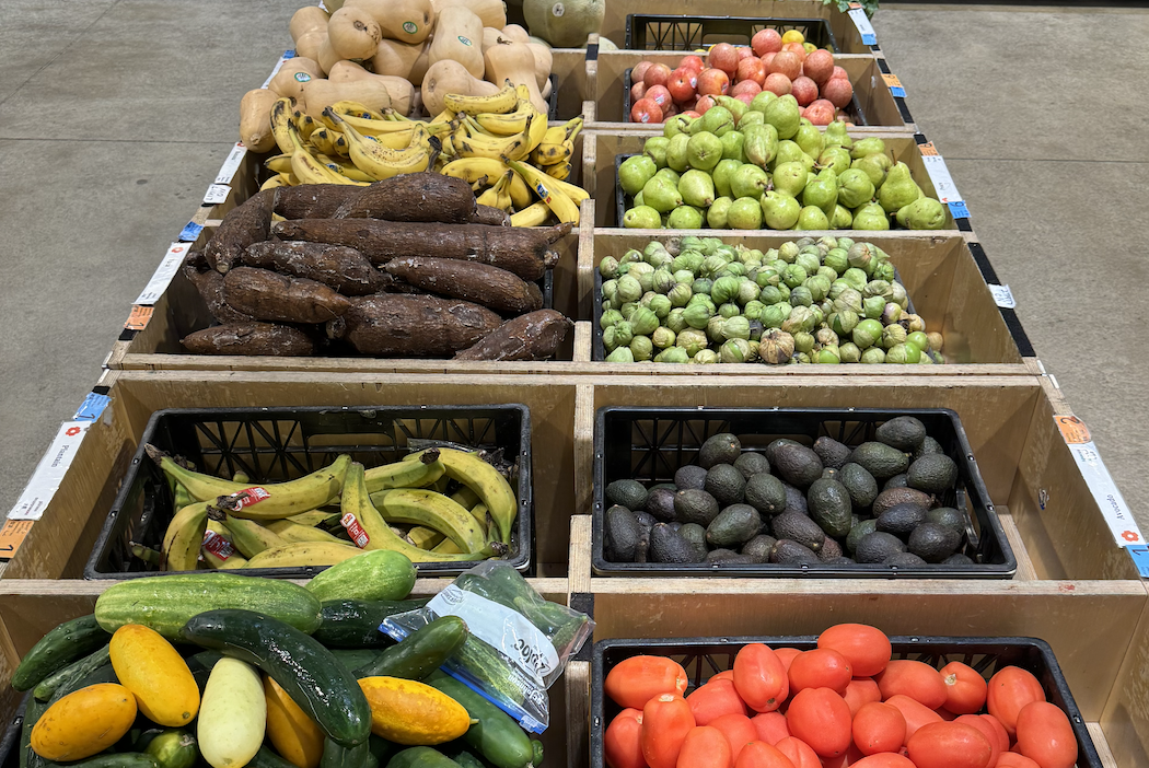Produce lined up at the Ballard Food Bank. 