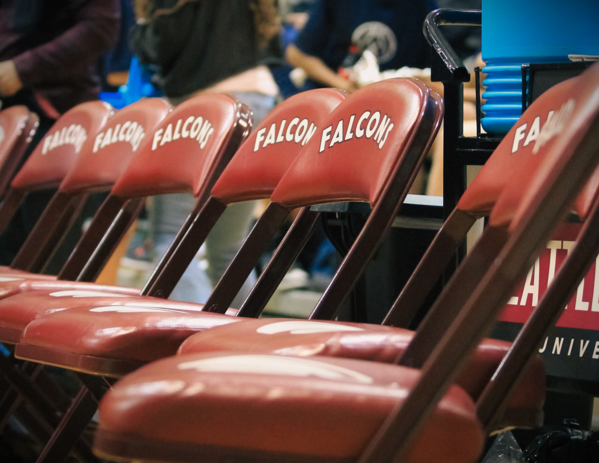 The Falcons sideline chairs on the game on January 17, 2026